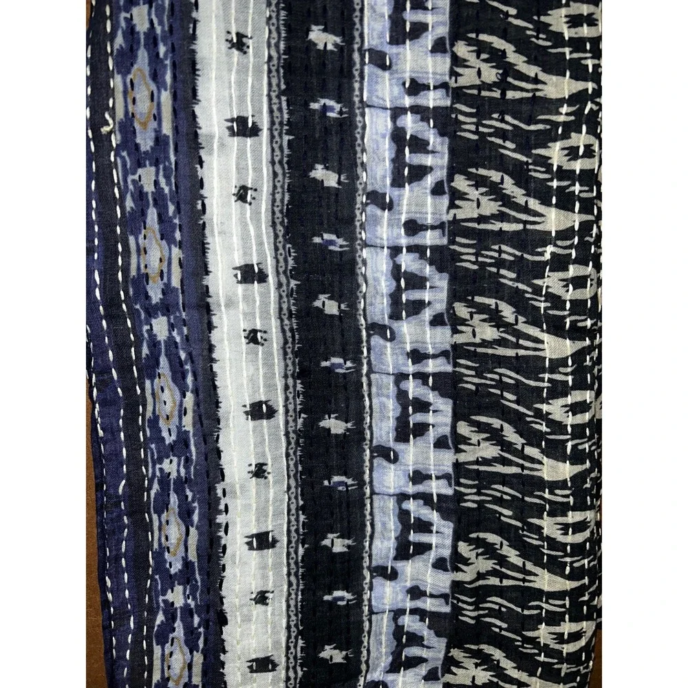 J.Jill Navy Blue Multi Ikat Kantha Stitch Infinity Scarf Lightweight Loop